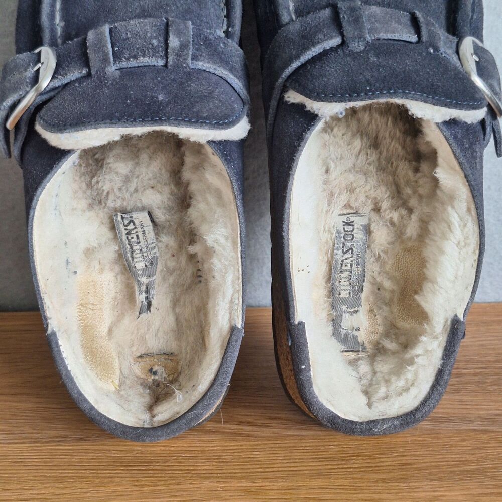 Birkenstock Women's Gray Suede Shearling Mule Clogs with Buckle - Picture 4 of 14